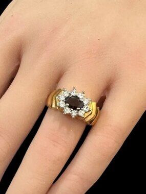 Gold-Tone Simulated Diamond Ring Size 8 Oval Center Stone With Halo Accent